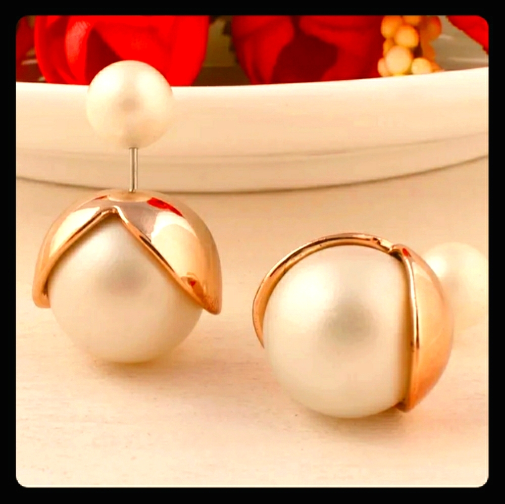 💫⚪White & Gold Double-Side Earrings⚪💫